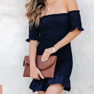 Some Like It Hot Smocked Off The Shoulder Dress Navy